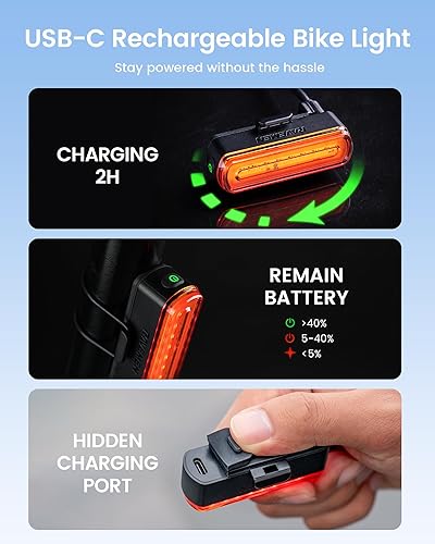 Miniatura 6 de RAVEMEN TR30 Luz trasera para bicicleta, luz trasera de visibilidad de 270 para conducción nocturna, visibilidad de 2,624.7 ft, luz trasera de