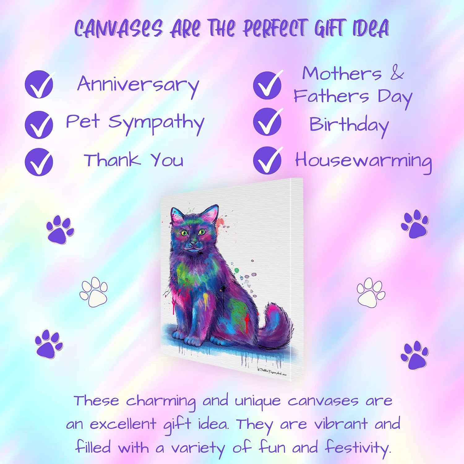 Watercolor with Black Cats Canvas Wall Art - Premium Quality Ready to Hang Room Decor - Black Floating Framed 24" x 24"