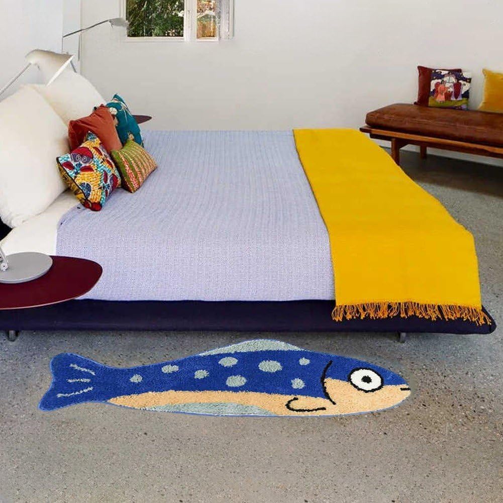 Cute Fish Bath Mat Non-Slip Absorbent Bathroom Rug Fish Shape Soft Washable Bath Mat Bathroom Floor Mat Shower Rug Door Mat Carpet for Home