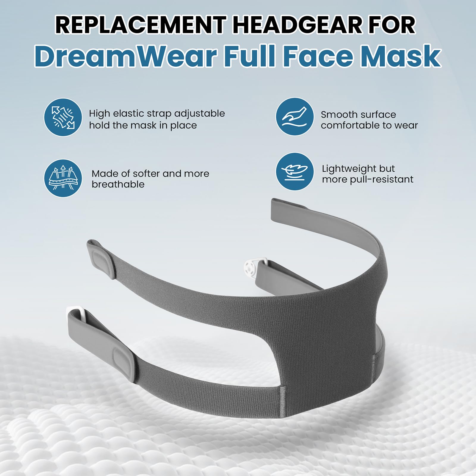 Maschera a pieno facciale ricambio Copricapo per maschera nasale con cuscino adatto per ventilatore, cinghia regolabile, design a clip per la manutenzione quotidiana, assistenza domiciliare con