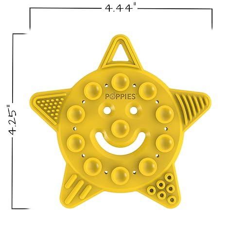 Miniatura 5 de POPPIES Smiley The Star (amarillo) y RED The Rocket (rojo) - Juguete sensorial de silicona sin BPA - Mordedor infantil, sensorial, juguete de baño