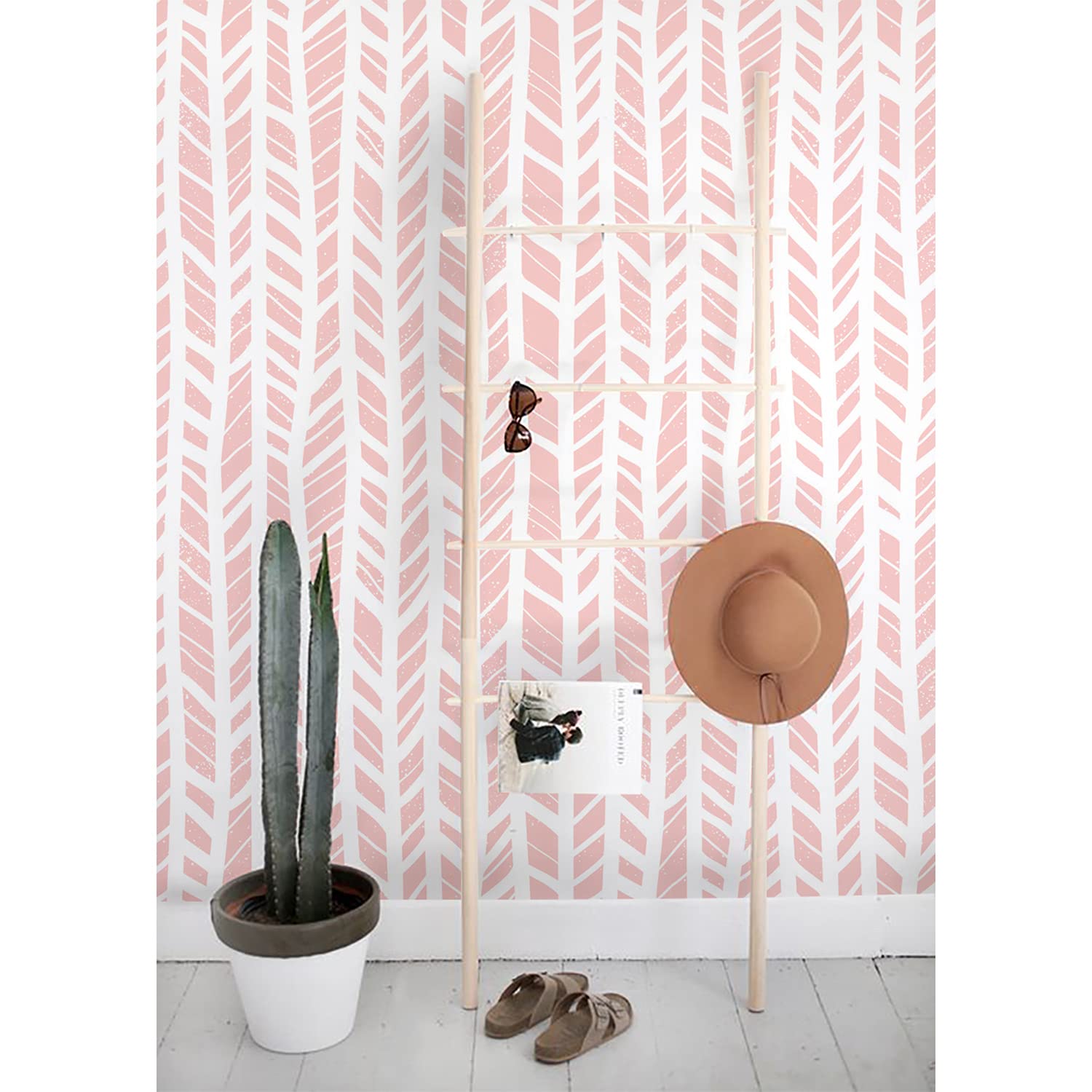 Papier peint meuble et mur pour masquer les imperfections motif herringbone pastel