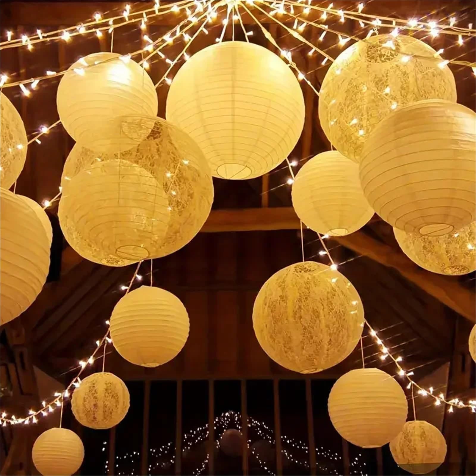 Elegante weiße chinesische Laterne, runder Papierlampenschirm for Party, Urlaub, Hochzeit, Dekoration, Lampion-Hängekugel Für Haushalt Wohnen