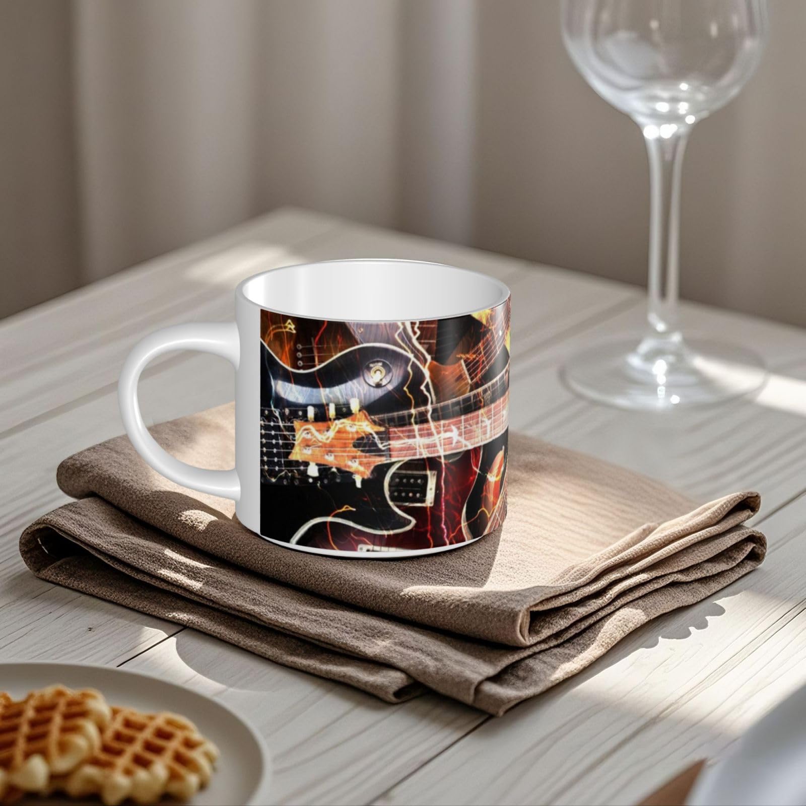 Tazza di caffè in ceramica di grande capacità stampata musica magica della chitarra elettrica