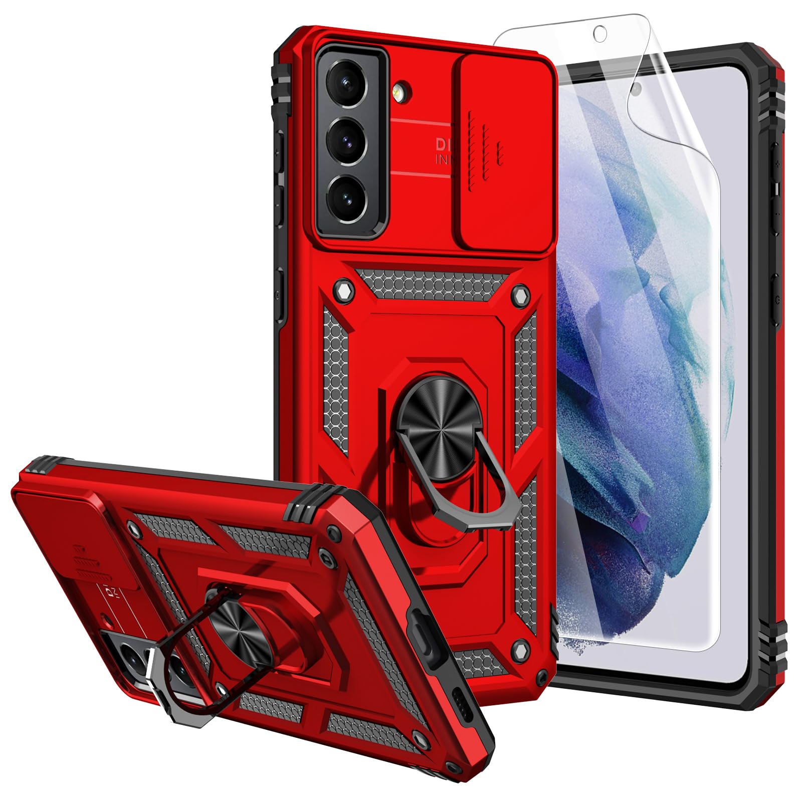 SKMY for Galaxy S21 Case,with Screen Protectors and Camera Cover,[Military Grade] 16ft.Drop Tested Cover with Magnetic Kickstand Protective Case for