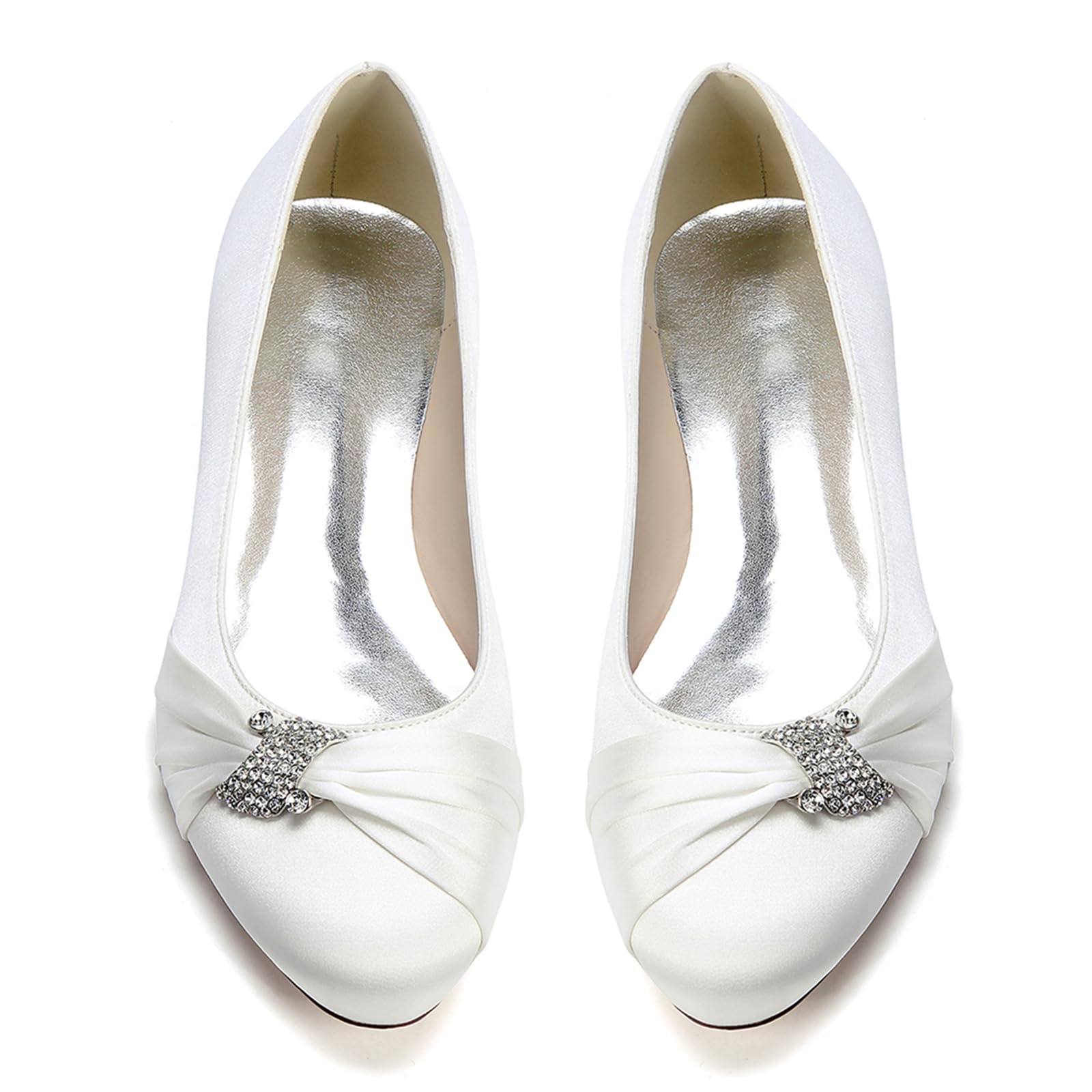 Scarpe da Sposa in Raso da Donna, Eleganti con Punta Tonda Scarpe da Sposa con Strass Slip-On Décolleté da Festa per La Sposa