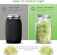 Vista 3 de Sprouting Jar Kit, 2 Wide Mouth Mason Jars, Premium Stainless Steel Screen Sprout Lids, Blackout Sleeves, Tray, Stand, Sprouting Kit for Growing