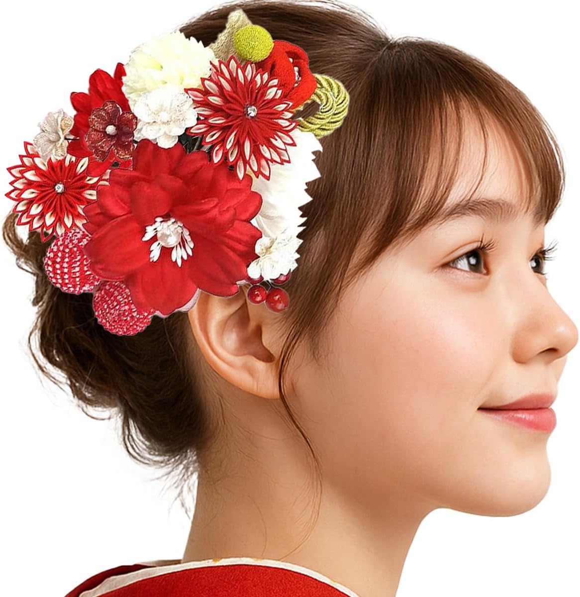 髪飾り 3点セット kk-057 赤 レッド 髪飾り 2点セット ピンク ホワイト