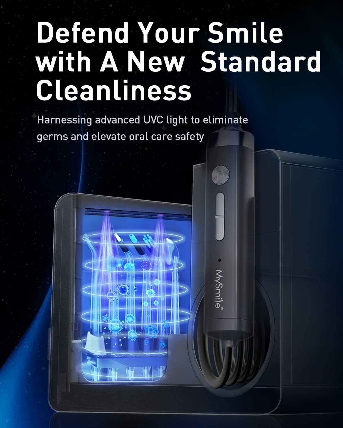 MySmile LP233 Pro UVC Sterilizzabile Controsoffitto Acqua Flossers per denti 800ML Display digitale Irrigatore orale elettrico con un filtro dell'acqua 3 modalità e 6 punte a getto (grigio grafite)