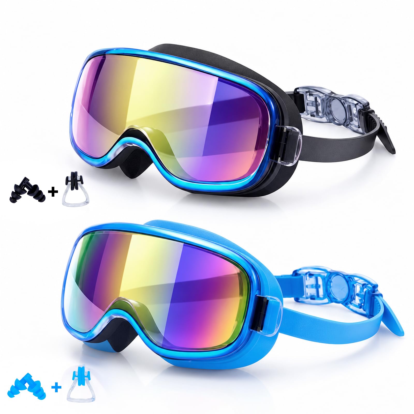 2‑Pack Wide View Swim Goggles, Anti‑Fog UV‑Protection Leak-proof Seal