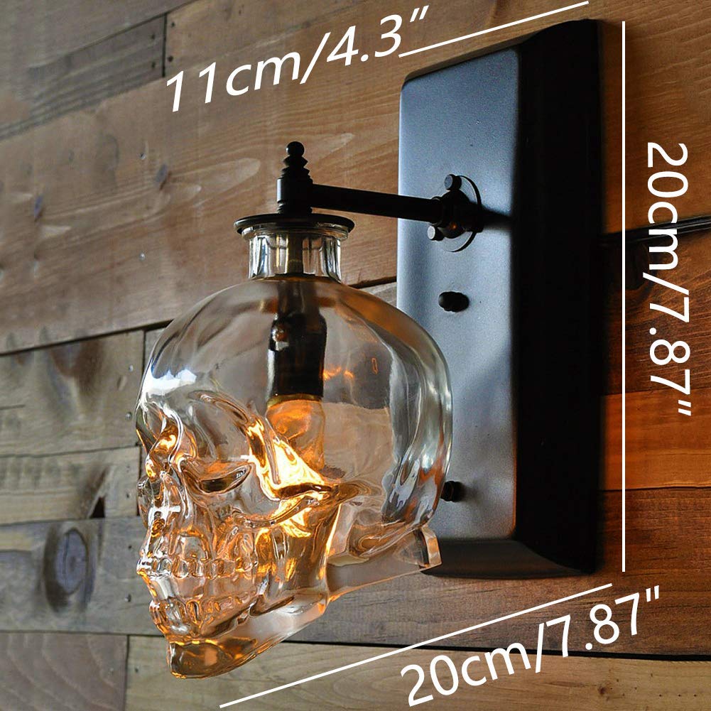 Creativo Vintage Industriale in Ferro battuto Vetro Cranio Testa Lampada da Parete Retro Applique da Parete per Interni luci per Camera da Letto Soggiorno roon Bar restaruant Cabina