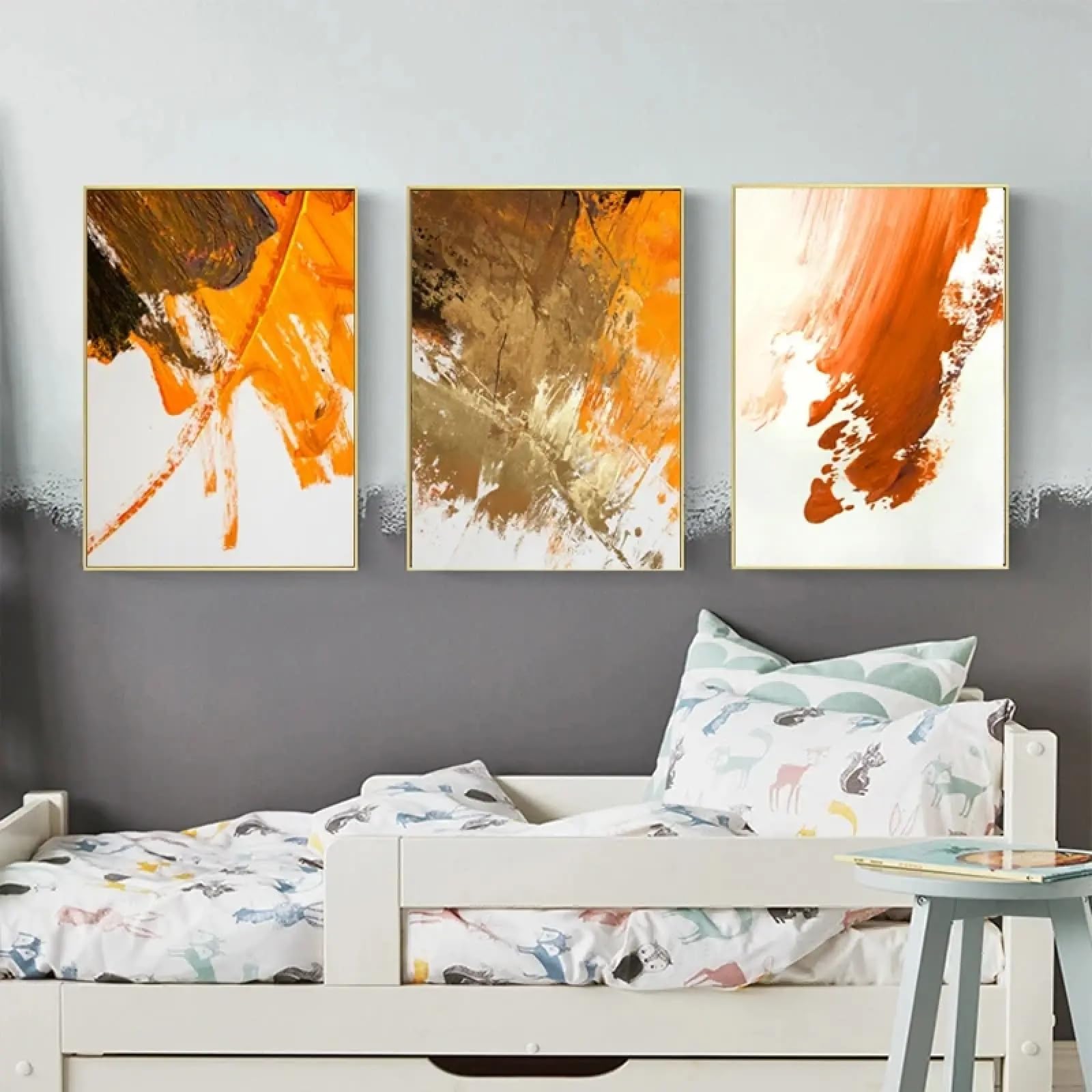 BMGKYAGL Nordycka prostota pomarańczowa czerwona czarna farba abstrakcyjny obraz na płótnie plakaty i wydruki zdjęcia wystrój domu 60 x 90 cm x 3 bez ramy