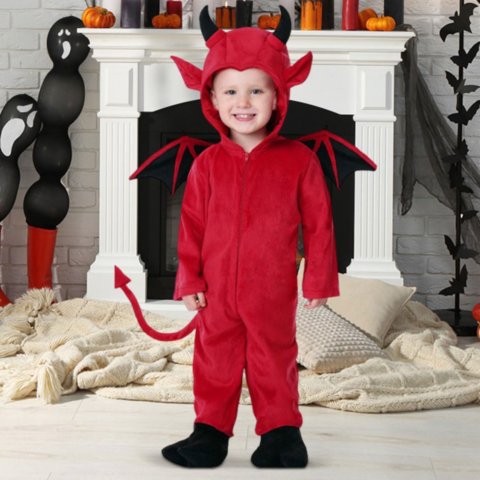 Costume de Petit Diable Bébé - Inclut Ailes, Cagoule, Queue et Combinaison - Costumes de Cosplay pour Halloween et Fêtes Costumées - Idéal pour Enfants