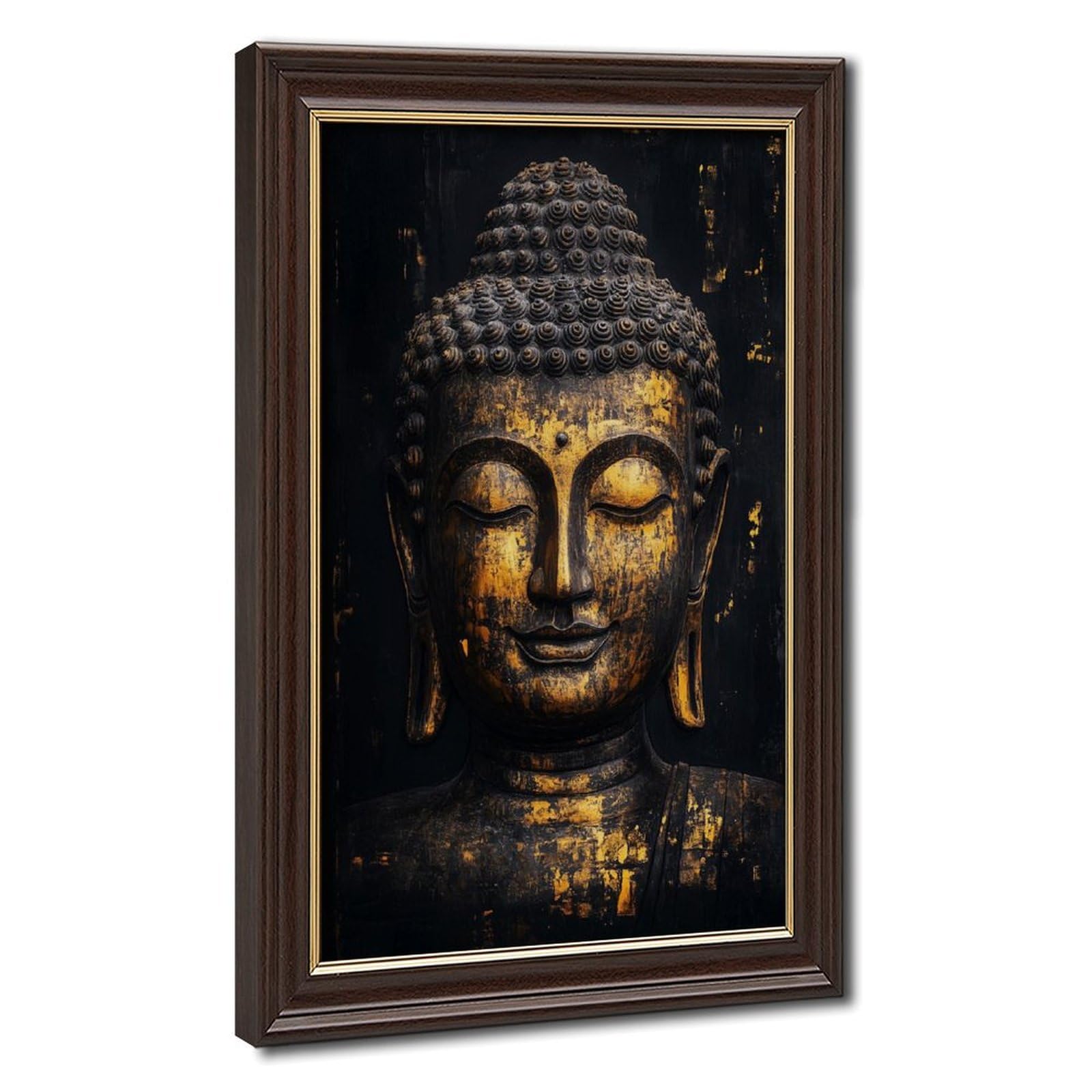 Pyberon Black Gold Buddha Statue Zen Canvas Poster for Office Decor Gift