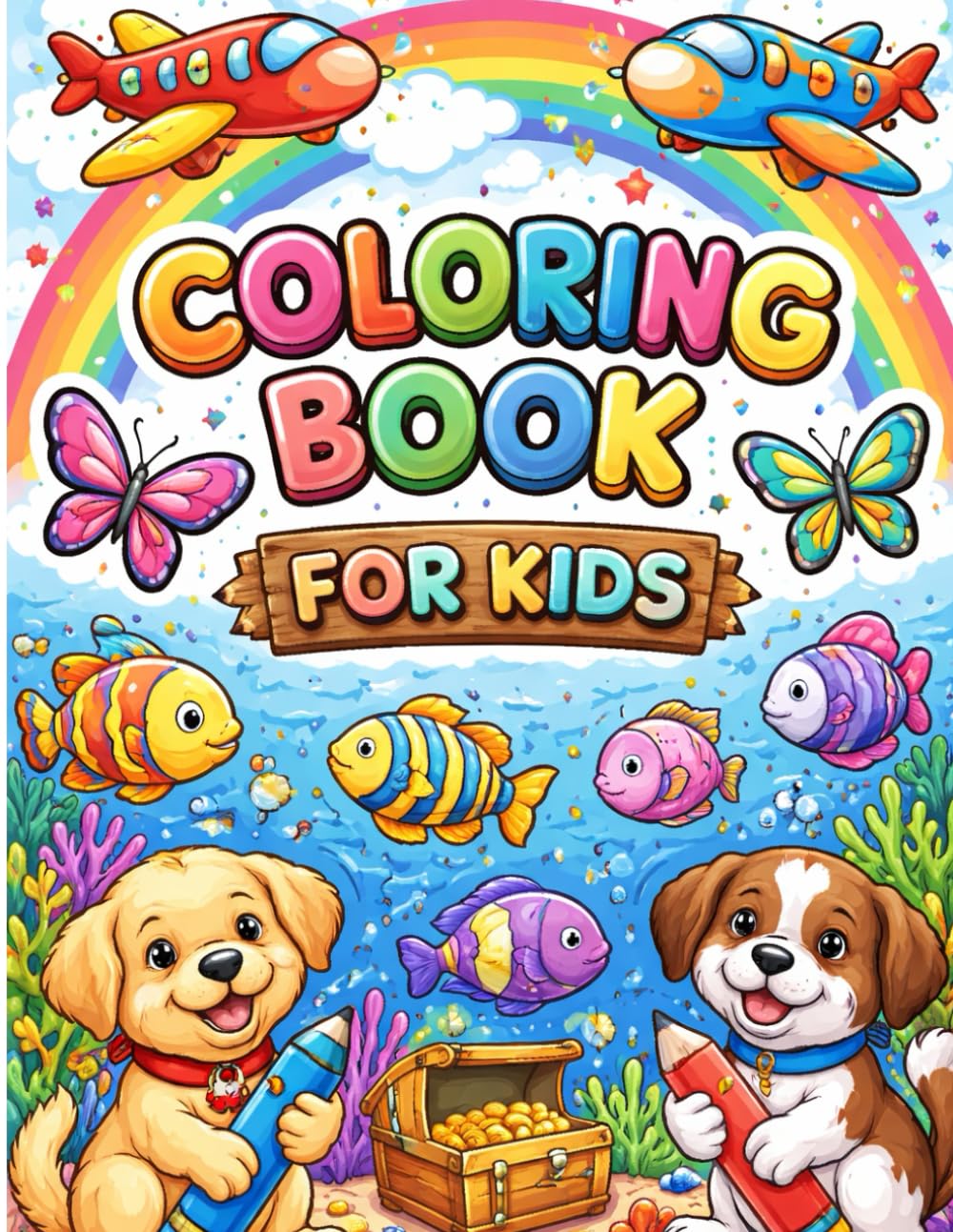 Kids Coloring Pages: Fun & Easy Coloring Book for Kids with Boats, Planes, Animals, Food, and More