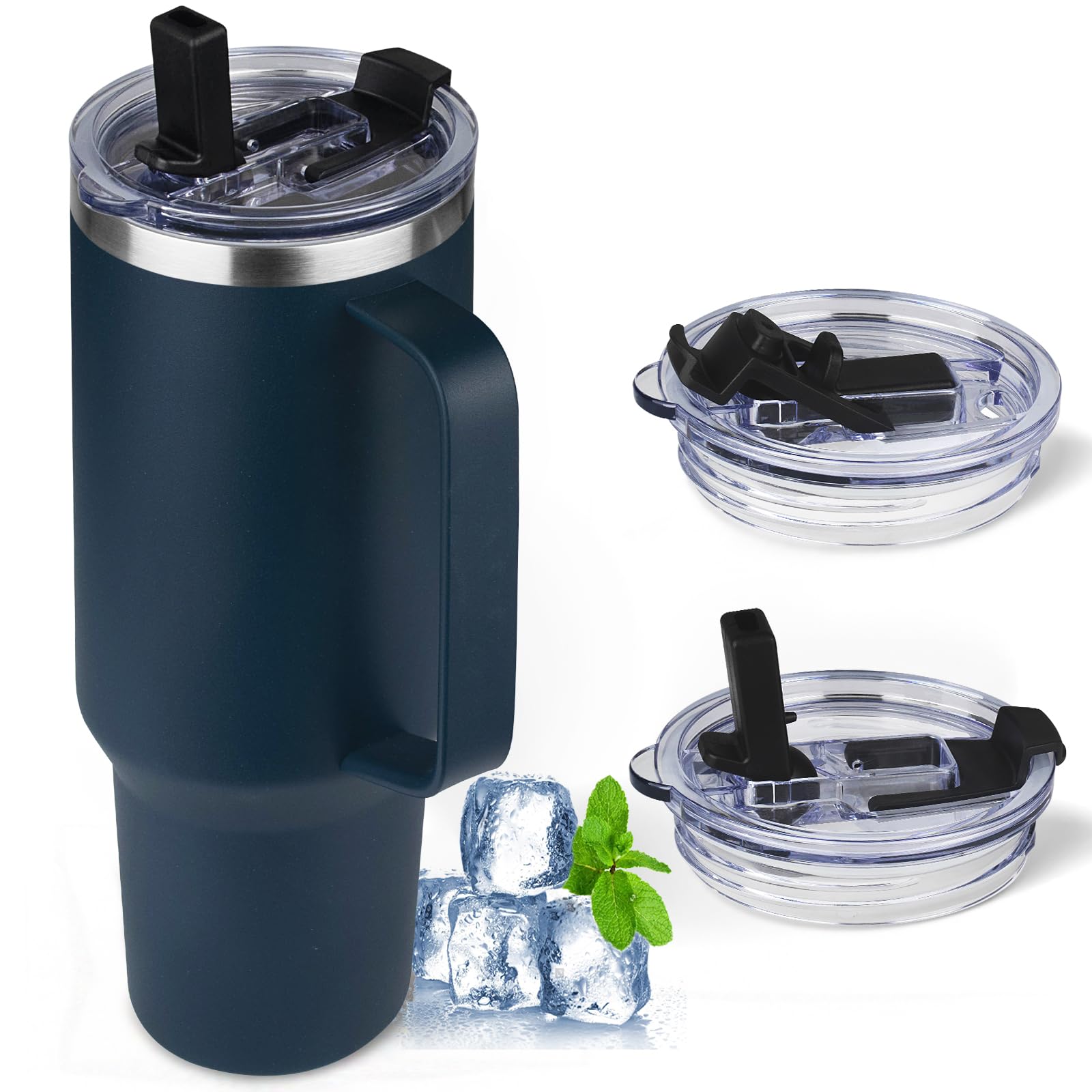 GUDEMAO 40 oz Tumbler with Handle and Flip Straw, 100% Leakproof Insulated Tumbler with Lid and Straw, Stainless Steel Travel Coffee Mug, Insulated