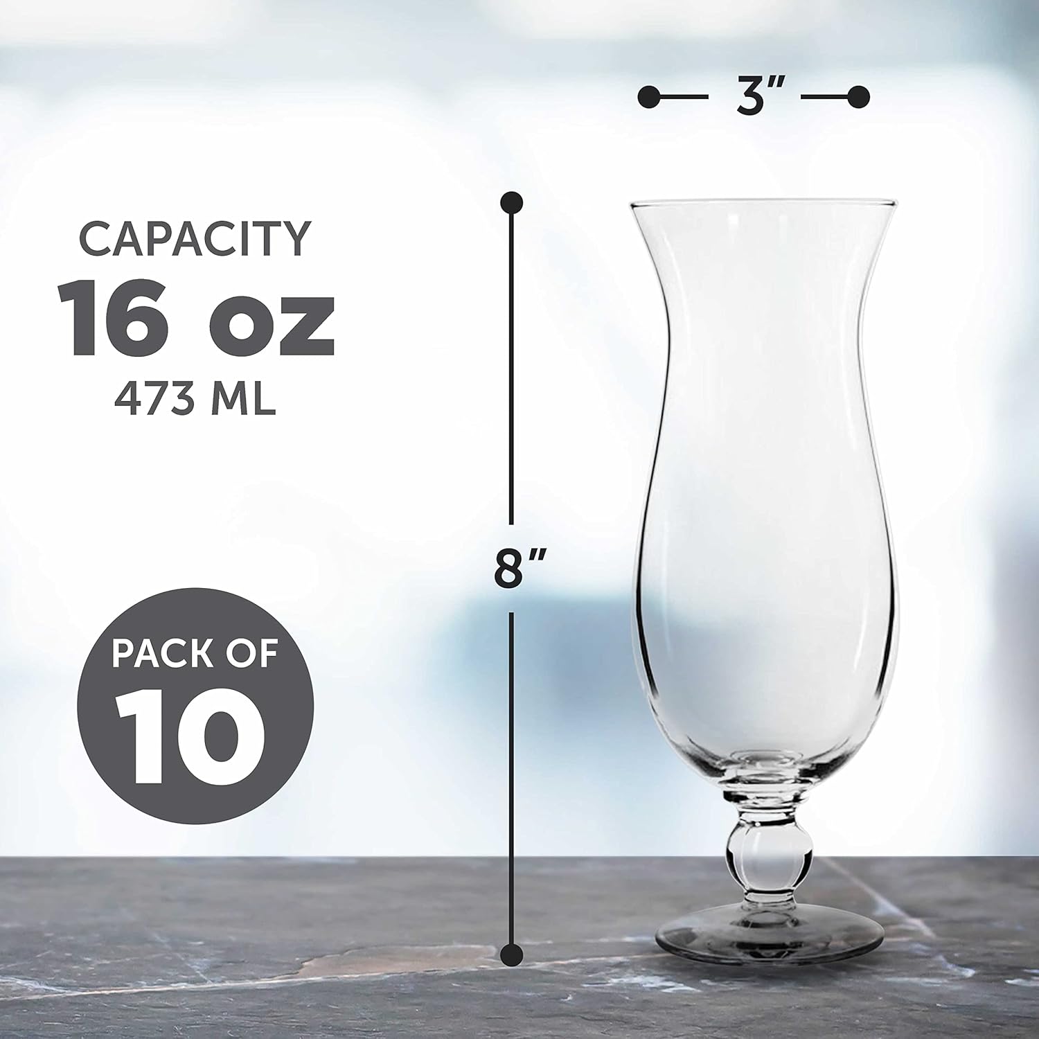 DISCOUNT PROMOS Hurricane Glasses 16 oz. Set of 12, Bulk Pack - Branded Drinkware for Cocktail, Pina Colada or Mudslide - Clear