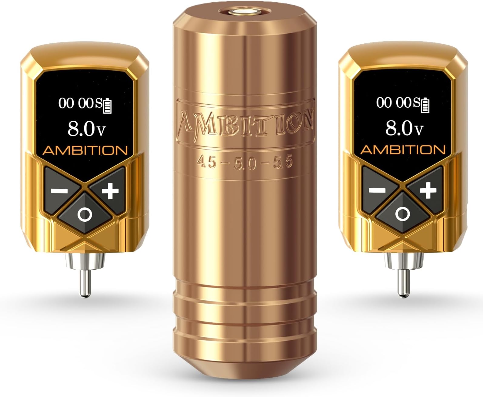 Ambition Torped 36mm Rotary Tattoo Pen Machine Kit, 5.5mm Stroke Brushless Motor Tattoo Gun with 2pcs 2400mAh Kuark Battery Wireless Tattoo Power Supply Kit for Professional Tattoo Artists(Gold)