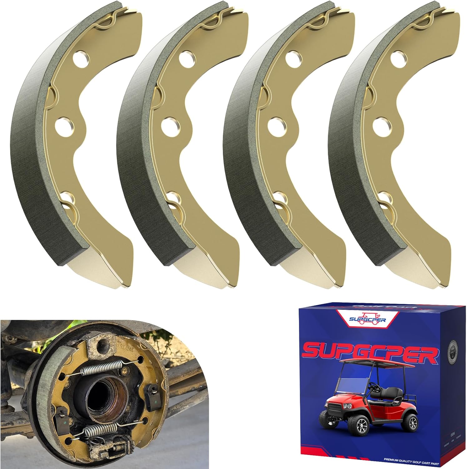 4 PCS Long Golf Cart Universal Brake Shoes, Fit Club Car DS&Carryall 1981-1994, EZGO XI-Serial 1983-1986, for Yamaha G1 1978-1980 2-Cycle, Golf Cart Brake Pads Replace OEM# 101146302 1011296