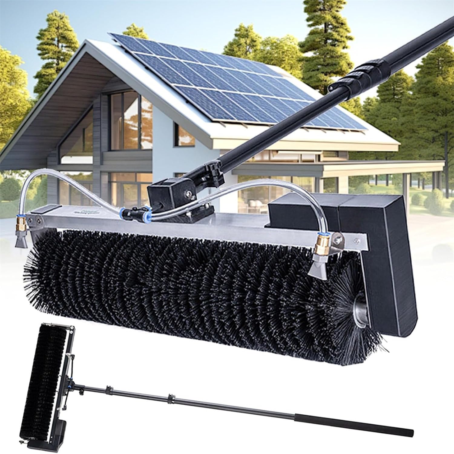 Lqqyjsm 3.5M Solar Photovoltaic Panel Cleaning Tool, Outdoor Telescopic Photovoltaic Cleaning Brush, Roof Water Brush Window Cleaner, Aluminum Alloy Adjustable Electric Water Fed Rod -Acversion