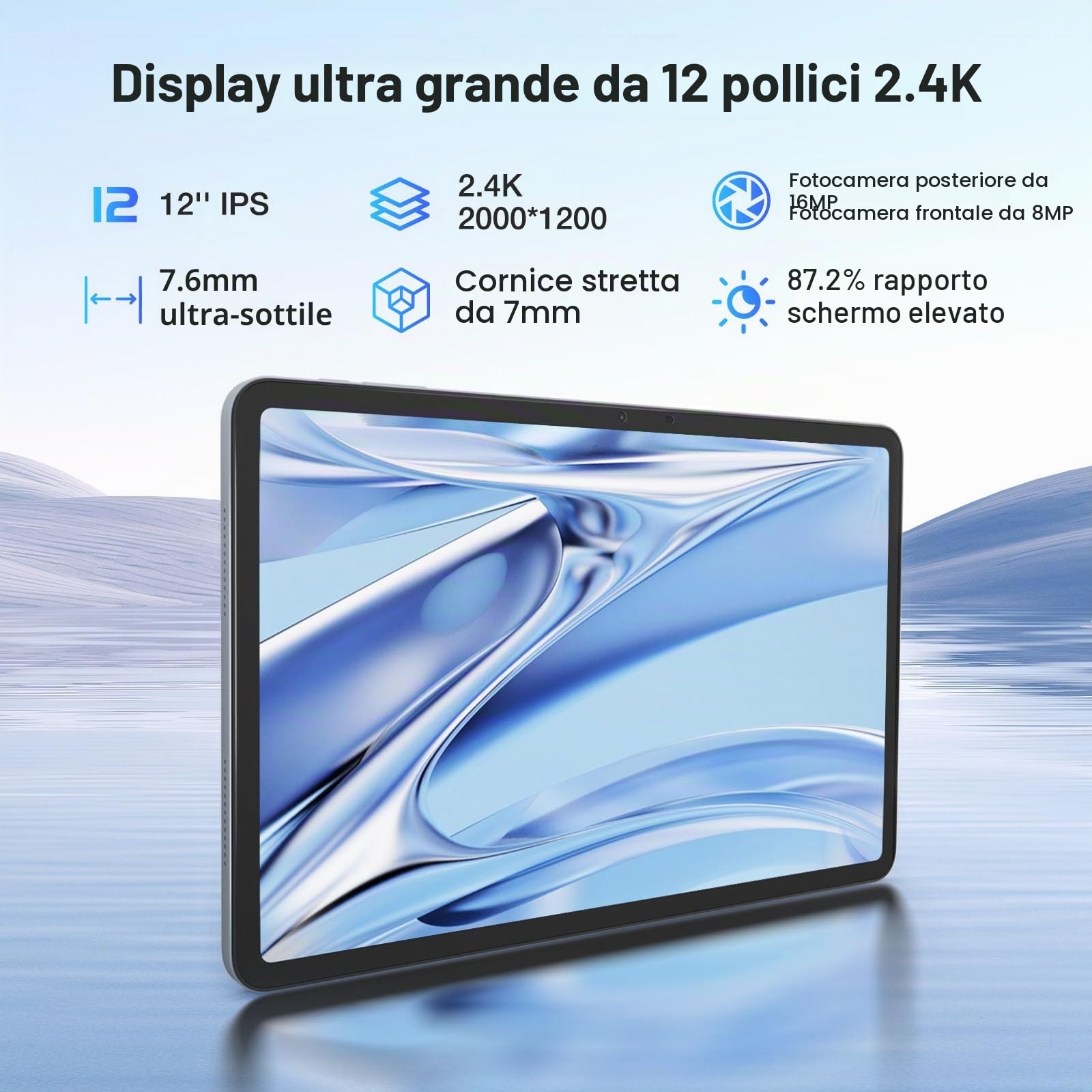 T20 Ultra Tablet Android 13, 12 pollici, 32 GB + 256 GB (TF 2TB) Helio G99 Octa-Core Tablet Touch 10800 mAh, Display 2.4 K, 16 MP+8 MP, 4G LTE /5G WiFi Tablet Gaming, GMS/GPS/Widevine L1