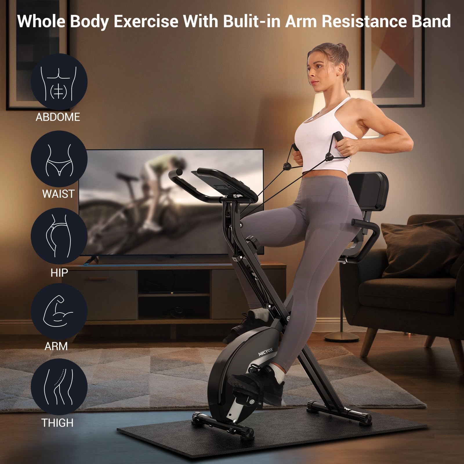Micyox MX-600 Cyclette Magnetica con Schienale Bicicletta da Ciclismo da Interno Pieghevole con Display LCD e Sensore di Frequenza Cardiaca