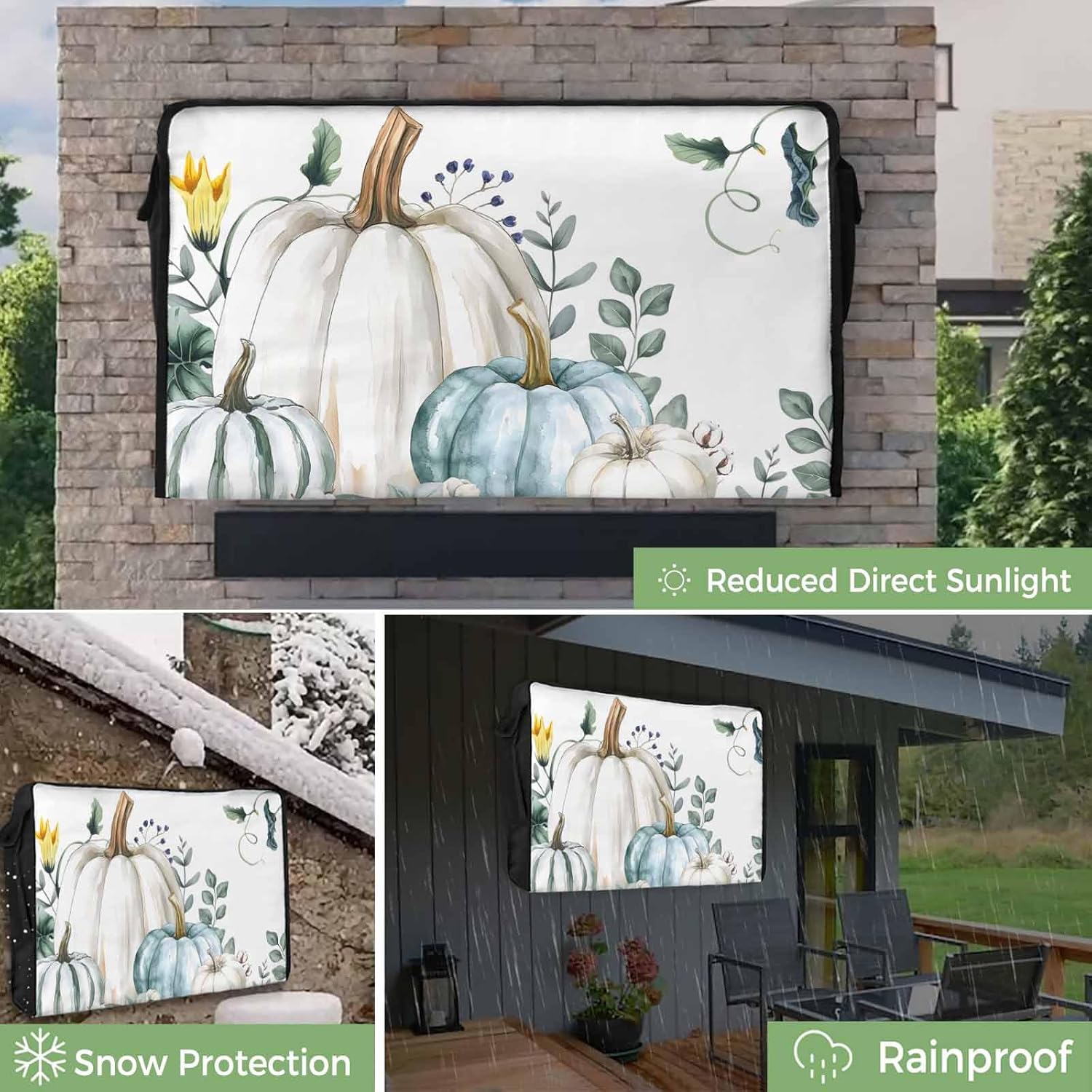 T&H XHome Pumpkin for Thanksgiving Outdoor TV Cover Fall Leaf Flower Waterproof and Weatherproof 30"-32" LCD Movable Shield TV Display Screen Protector Outside Television Covers 30" Wx19 H