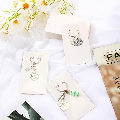 Miniatura 5 de 400 unidades de llaveros blancos con tarjetas de exhibición de llavero con bolsas transparentes autosellantes de 2.8 x 4.7 pulgadas, llavero de