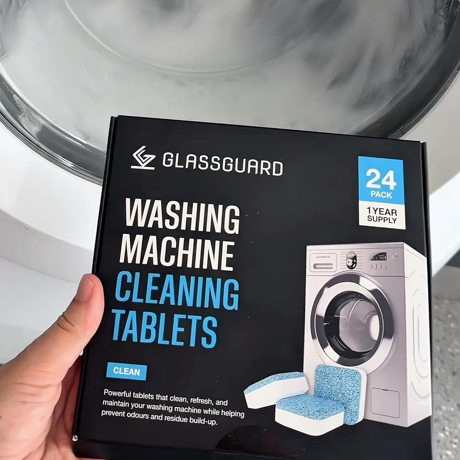 GlassGuard Washing Machine Deep Drum and Seal Cleaning Tablets, 24 Pack