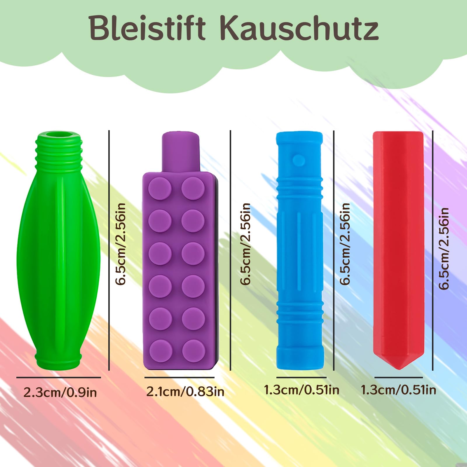 ANSUG 8 Pcs Colour Chewy Pencil Toppers Covers, Silicone Pencil Toppers Chewable, Sensory Chewable Pen Toppers - Image 3