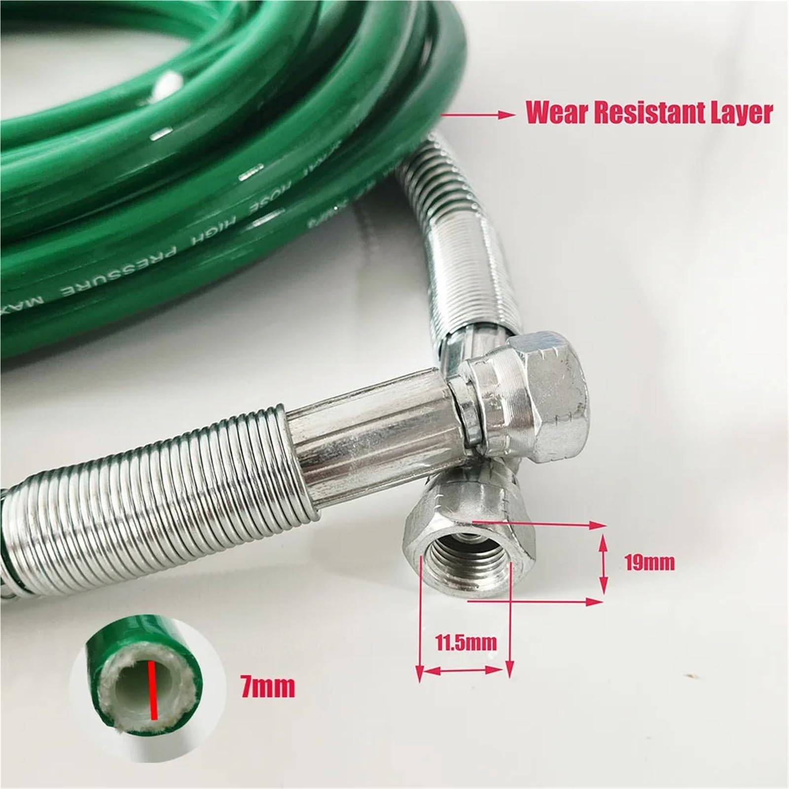 Węże do natrysku wysokociśnieniowego, Airless Paint Sprayer Hose 1/4 Inch High-Pressure Double-Layer Fiber Green 0.5m-40m(20M)