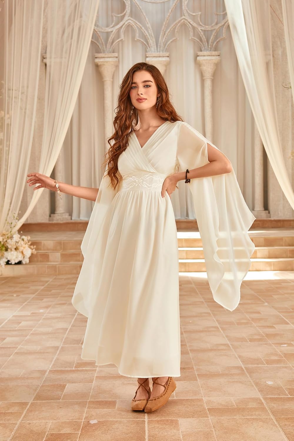 Scarlet Darkness Women's Renaissance Costume Wrap V Neck Medieval Dress Split Bell Sleeve Embroidery Fairy Dresses - Image 7