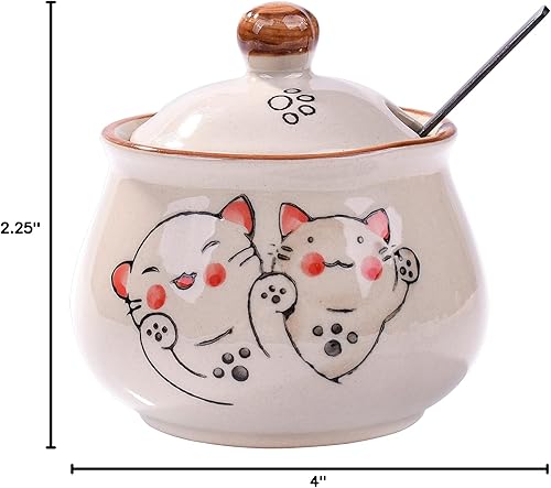 Miniatura 8 de Azucarero de cerámica con tapa y cuchara, azucarero japonés con cuchara y tapa (estilo 2)