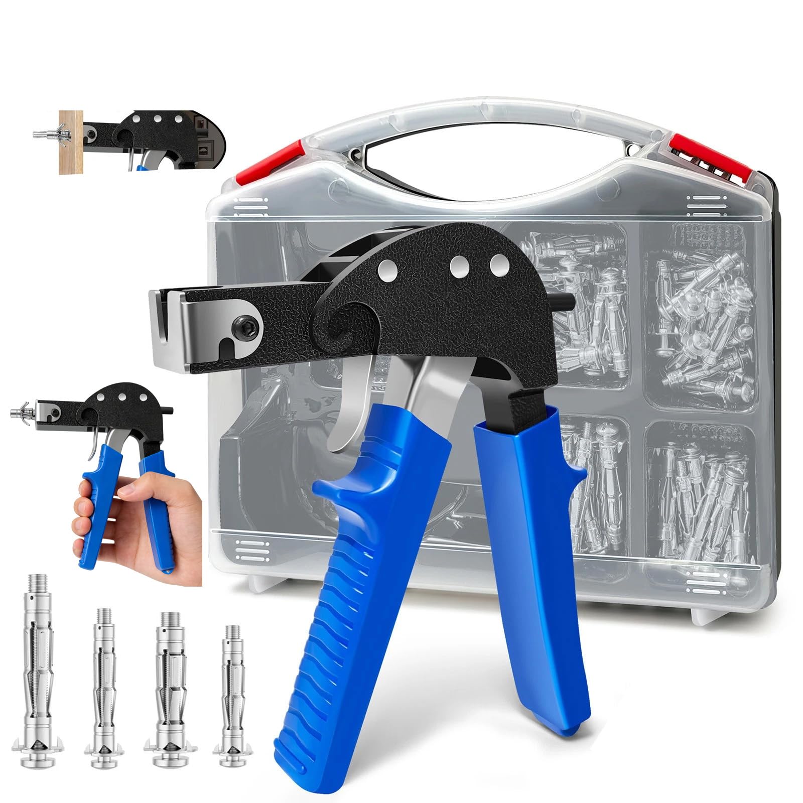 72pc Setting Tool Gun Hollow Cavity Wall Plug Anchor Plasterboard Fixings M4 M5