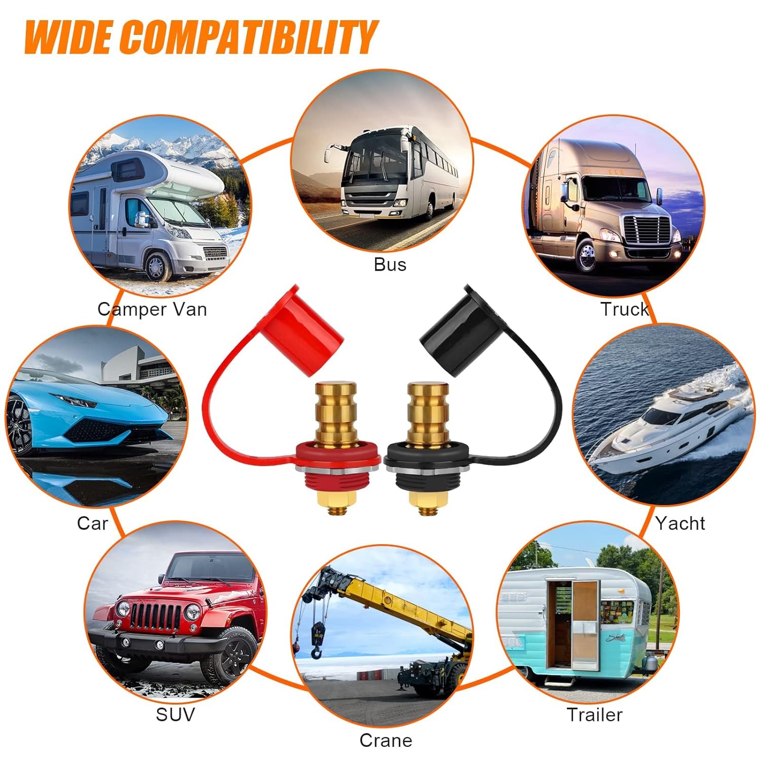 Linkstyle 2PCS Battery Charger Post, 250A Remote Battery Terminals Connectors, 3/8" Stud Jump Post, for Marine Boat UTV ATV Car RV Truck