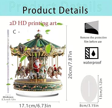 Mr Christmas Carousel | 2D Acrylic Table Centerpieces | Merry Christmas Scene Figurine - for Holiday Living Room Bedroom Kitchen Office Indoor Porch Apartment