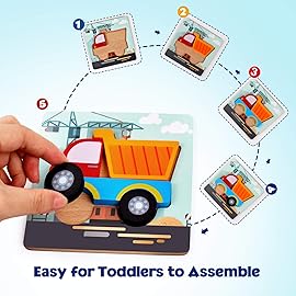 SYNARRY Wooden Vehicle Puzzles for 3 4 5 Years Old Boys Girls, Puzzles for Toddlers 3-5, Montessori Educational Toys Gifts with 6 Vehicles Transportation, Vibrant Color Shapes