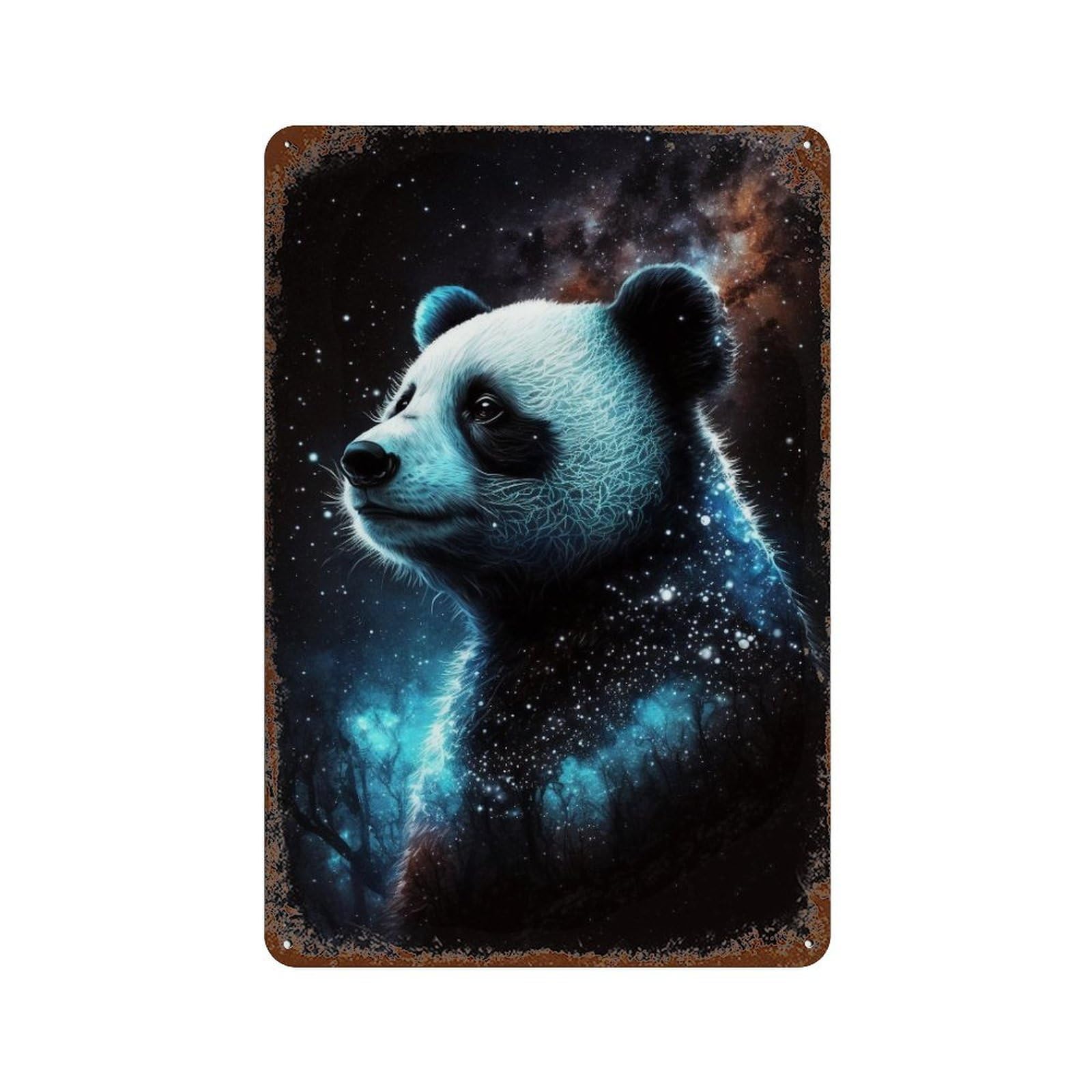 Garage Style Galactic Panda Art Print-2 Decorative Tin Sign 11.8"x7.9", Shabby Chic Decor for Bar And Workshop