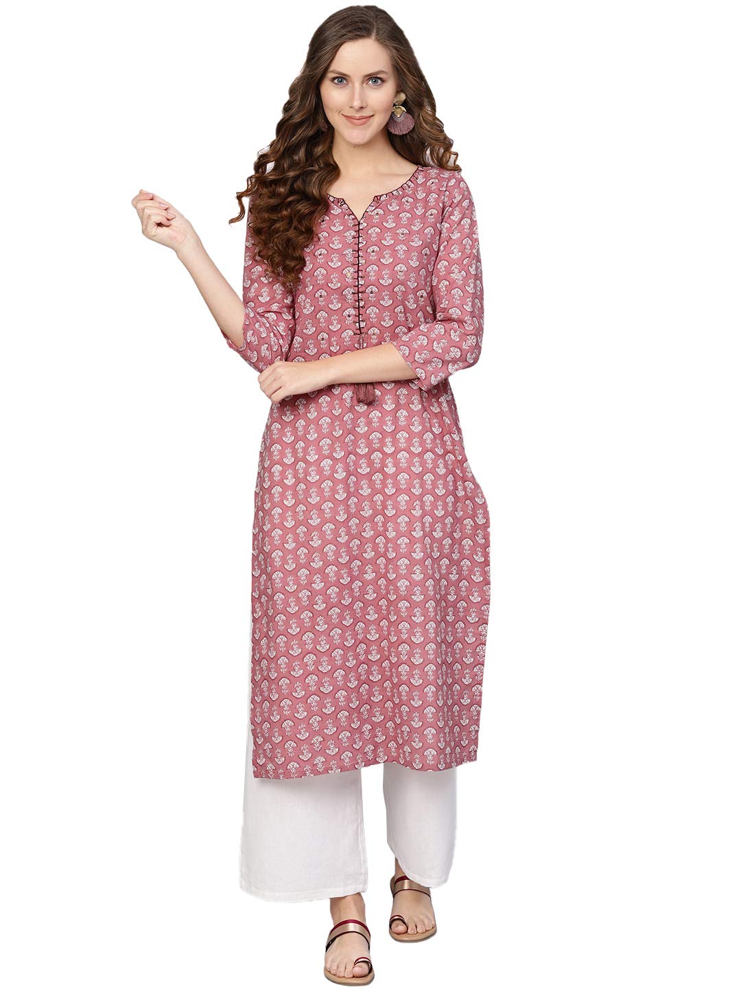 Varanga Mauve Floral Printed Sequence Work Straight Kurta