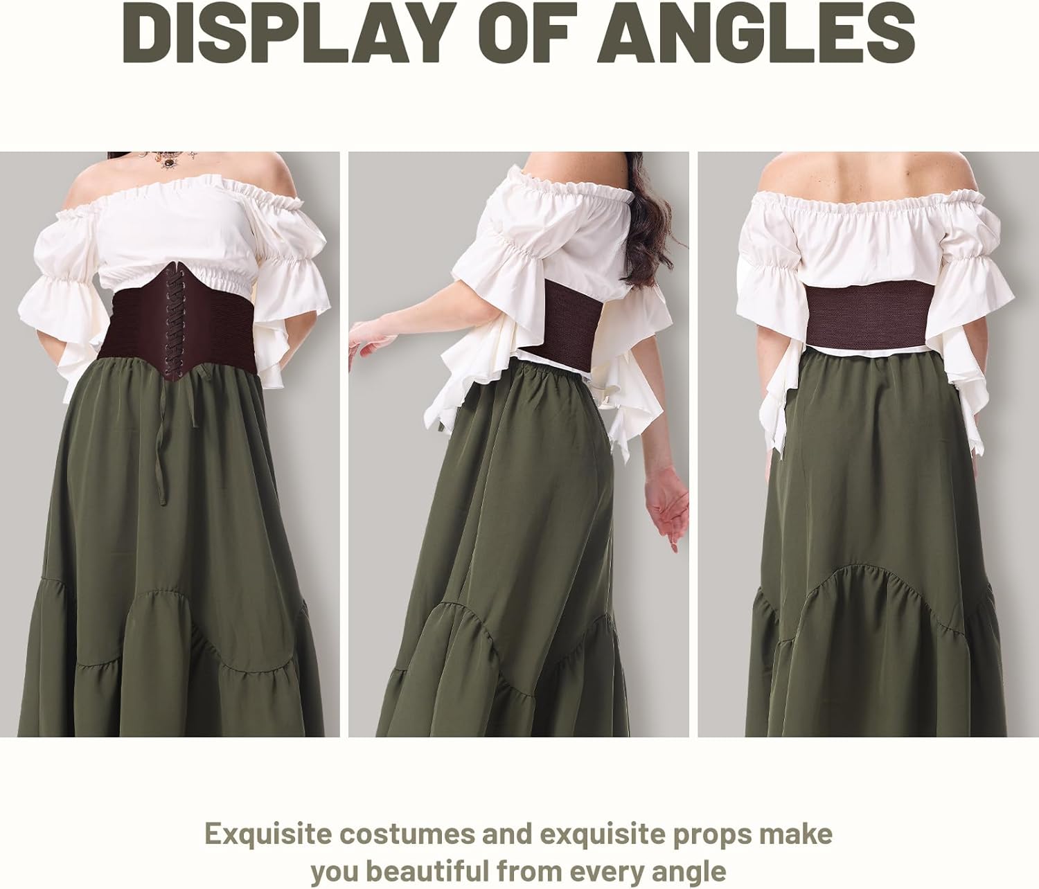 Renaissance Costume Women 4PCS Womens Renaissance Costume White Off The Shoulder Top and Skirt Gothic Clothes - Image 3