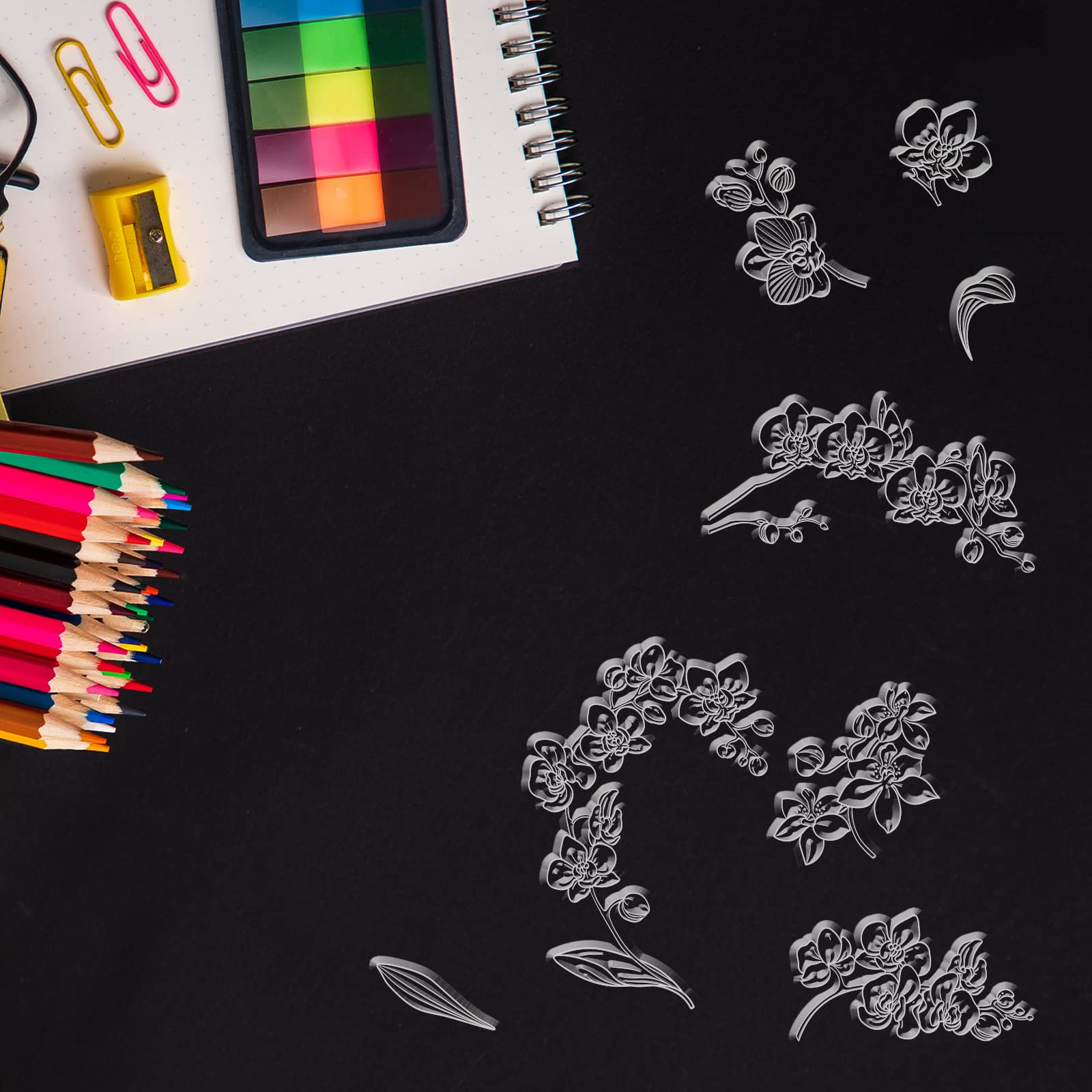 Timbri Gomma Trasparenti Con Cornice Vintage | Orchidea E Ferro Per Carte E Album - 11x16 Cm - Foto 6