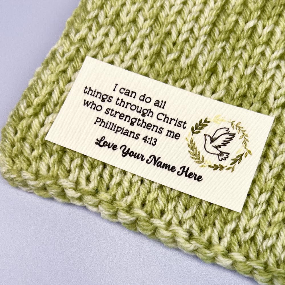 Mixed Sewing Label Pack, Custom Fabric Labels for Handmade Items – Personalized Tags for Quilts, Sewing, Crochet – Sew On or Iron On – Small Business Branding Tags (Christian Faith)