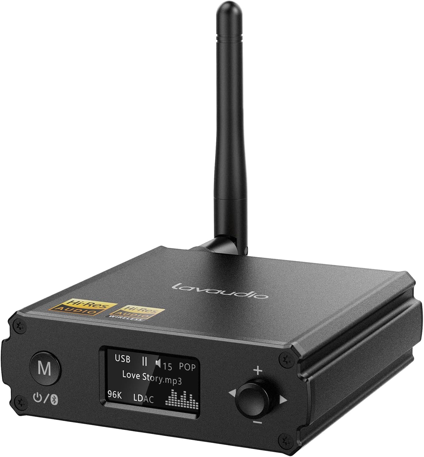 Lavaudio DS220 HiFi Bluetooth Receiver, front view 안테나 포함.