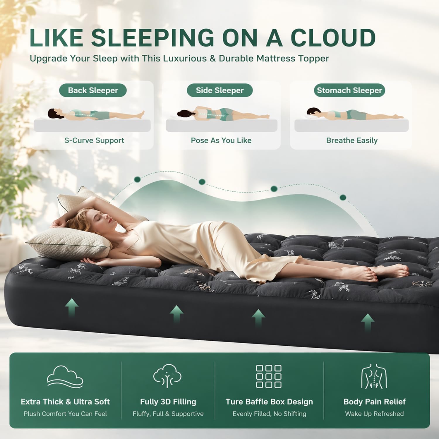 Premium Quilted 1000GSM Luxury Extra Thick Mattress Topper - Sleep Cooler Tonight with the Power of Bamboo, Hotel-Like Comfort for Hot Sleepers, Deep Pocket 8-21" (Bamboo-White, Queen)