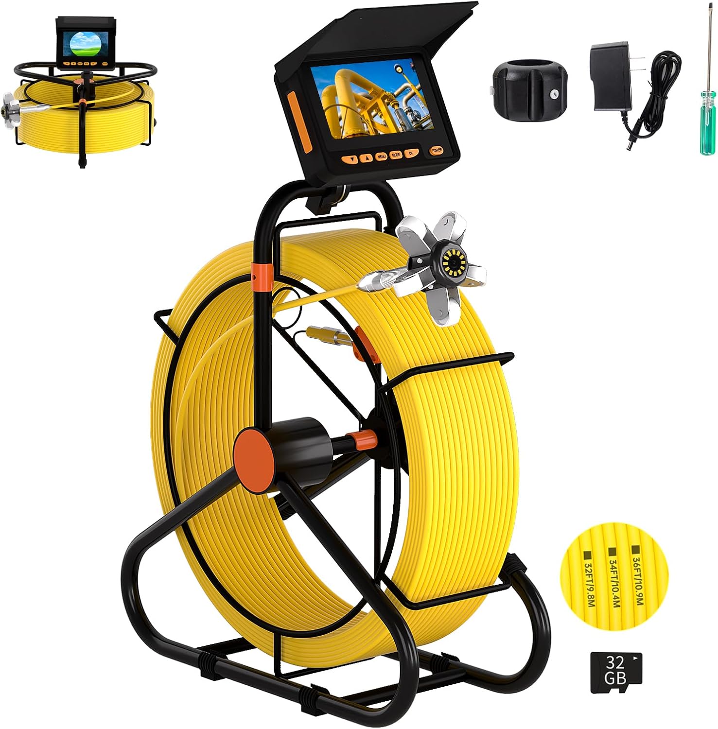 Sewer Camera 100FT,W/4.3'' IPS HD 32GB DVR Screen Distance Counter,HD 0.9'' JQKJCAM Drain Scope Sewer Inspection Cameras 100 FT,23MM Plumbing Camera Snake with 12 Light for Pipe Sewer Line (30m)