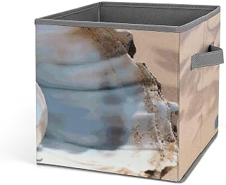 Ocean Beach Mussel Pearl Storage Bins Durable Collapsible Storage Boxes Cube Organizer with Handles Large Fabric Baskets for Organizing Clothes Toy