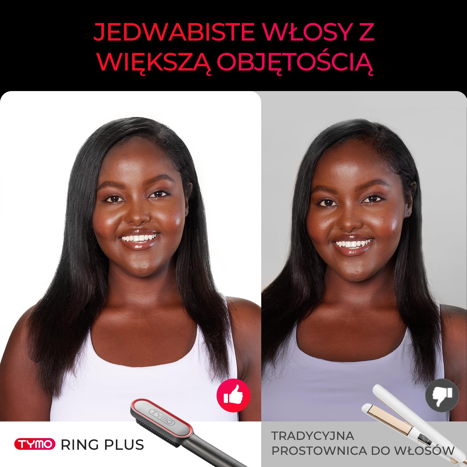 TYMO RING PLUS Ionic Hair Straightener Comb – szczotka do prostowania włosów z powłoką nano-tytanową zapewnia równomierne nagrzewanie, 9 ustawień temperatury i ekran LCD