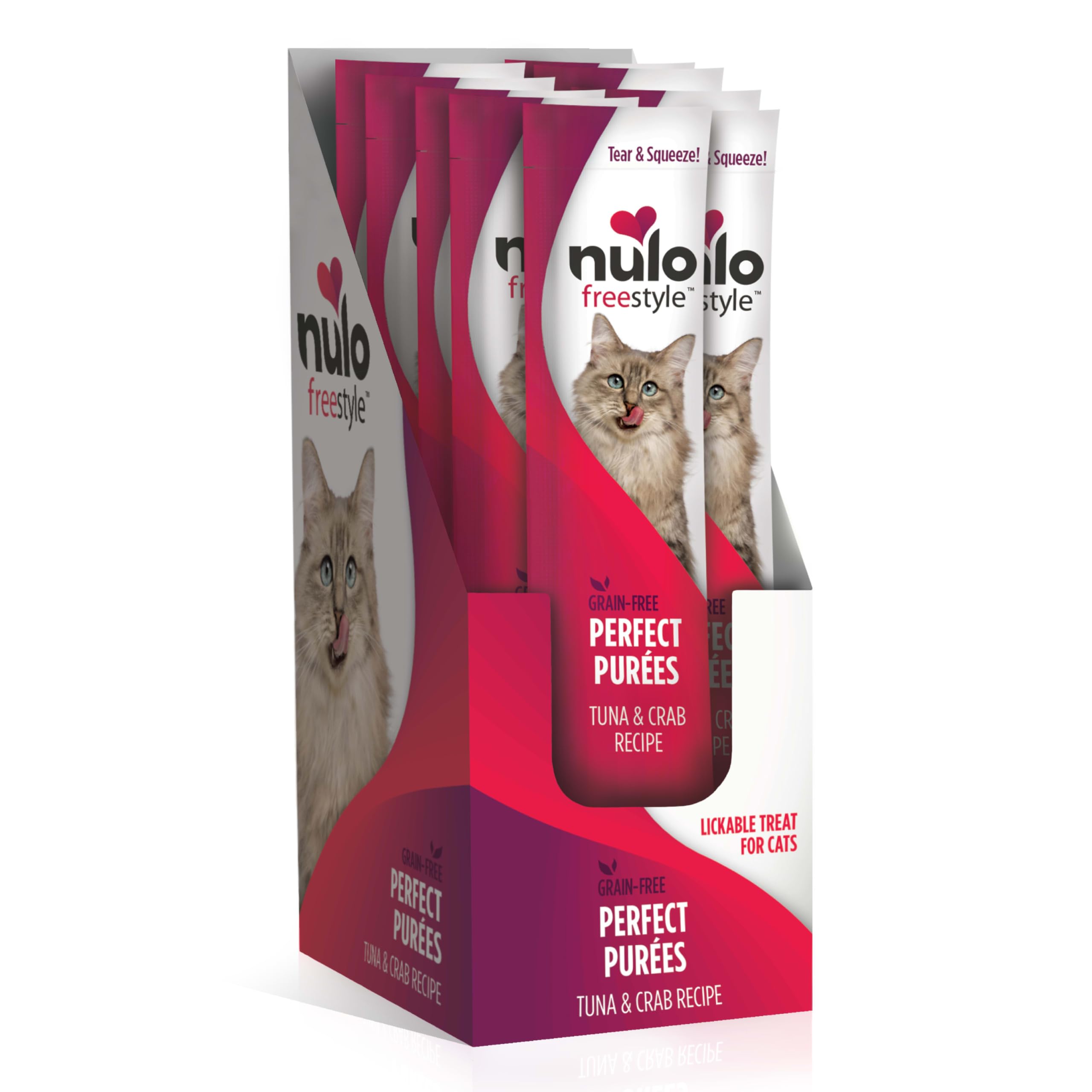 Nulo Freestyle Grain-Free Perfect Purees Premium Wet Cat Treats, Squeezable Meal Topper for Felines, High Moisture Content to Support Cat Hydration, 0.5 Ounce, Tuna & Crab (Pack of 48)
