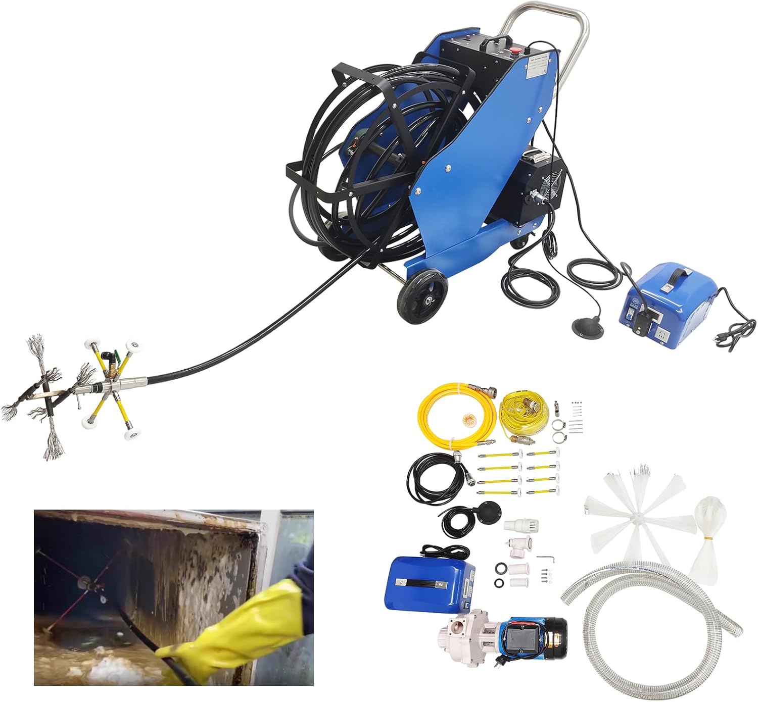 TECHTONGDA Exhaust and Grease Air Duct Cleaning Machine, 220V/110V Pipe Cleaner Machine for Kitchen Oil Fume Dirt Duct, Applicable Pipe Diameter 3.94-31.5in, Compatible with Foam Generator