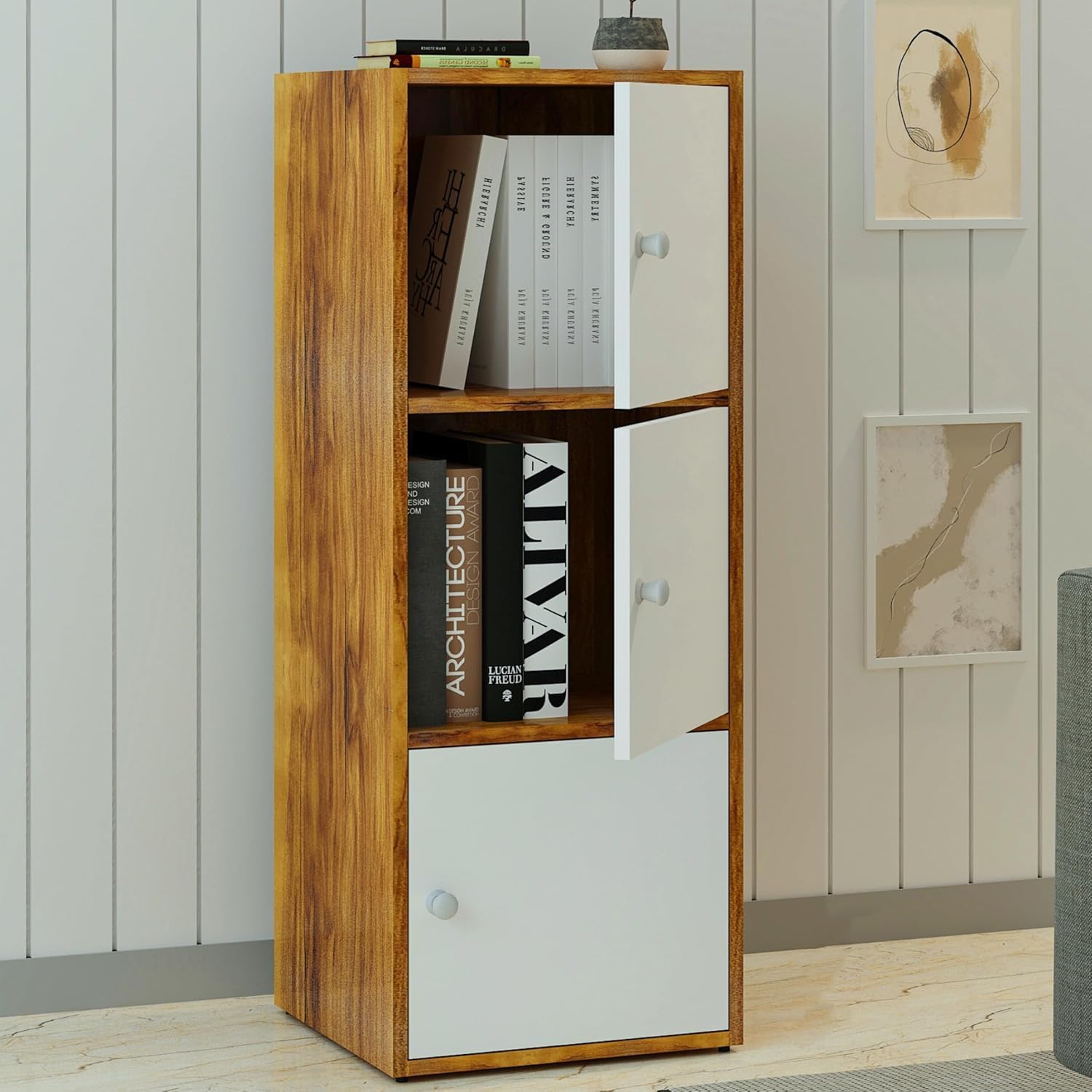 Callas 3-Tier Wooden Cabinet with Magnetic Door for Home, Kitchen Unit | Engineered Wood, Space-Saving, Multipurpose Organizer (BR-11-Brown)